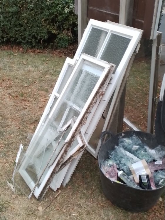 A few of the old church hall windows, removed